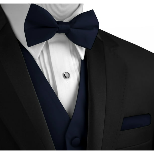 New Men's Tuxedo Vest Vertical Stripes Bowtie Hankie set prom party Black